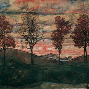 1art1 Kunstdruck Egon Schiele - Vier Bäume, Kastanienallee im Herbst, 1917