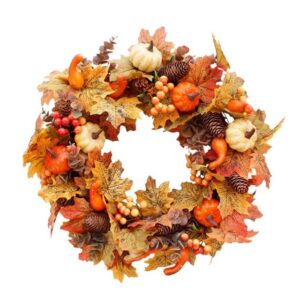 Zeaicos Dekokranz Herbst-Türkranz, künstlicher Herbst-Ahornblatt-Kranz für Weihnachten