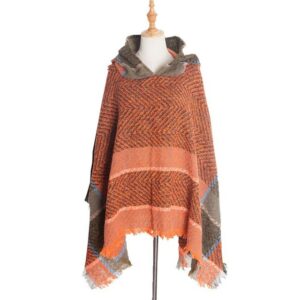 Zimtky Fleeceponcho 135cm Herbst-Winter Schal mit Kapuze