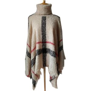 Zimtky Rollkragenpullover Damen Frühling Herbst Rollkragen Grobstrick Poncho Cape Umhang